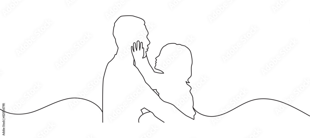 Obraz premium Happy Father's Day. Illustration vector of father and son for father's day. Father and little kid line art vector illustration eps 10