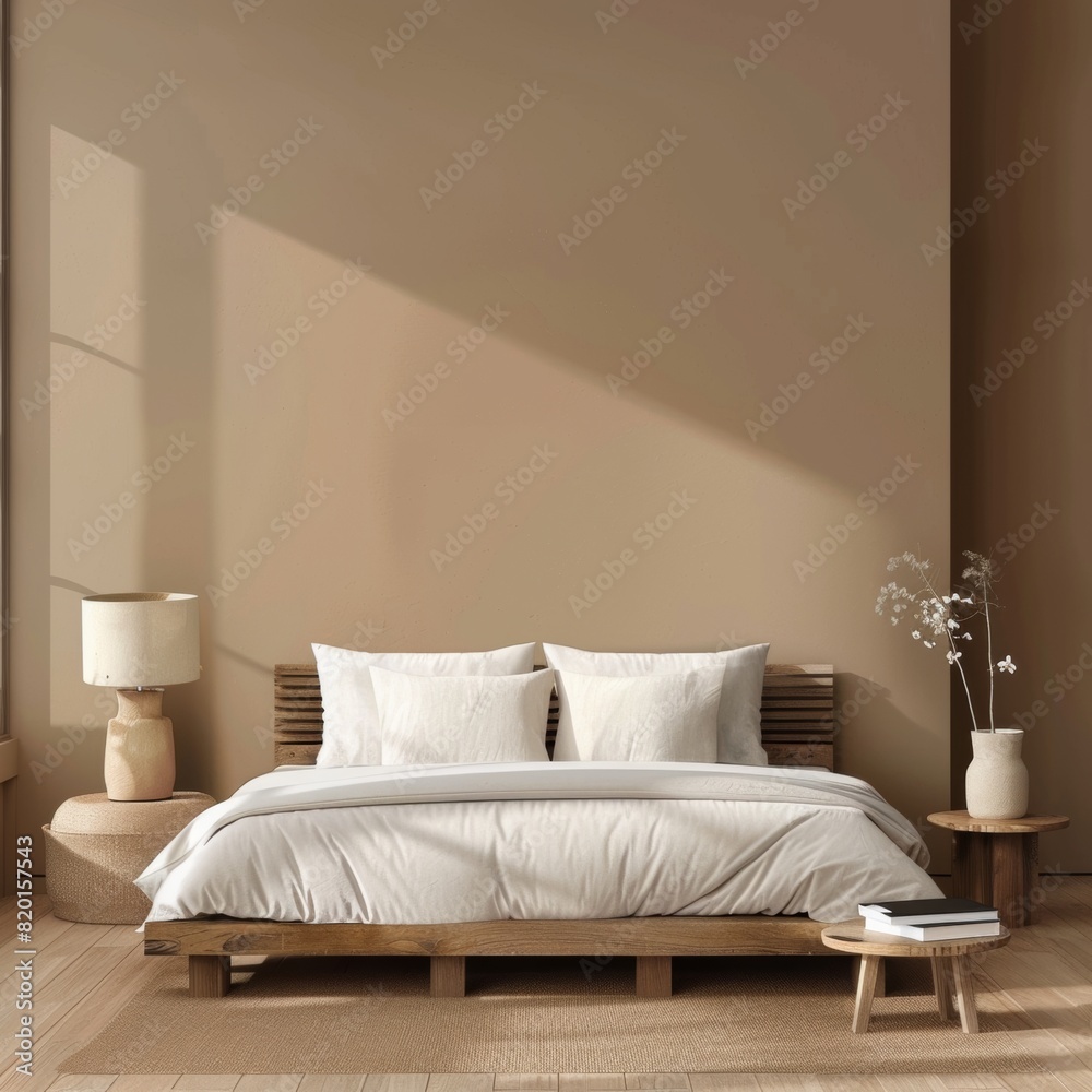 Obraz premium A Minimalist's Sanctuary: Beige and Cozy Bedroom Design Ideas