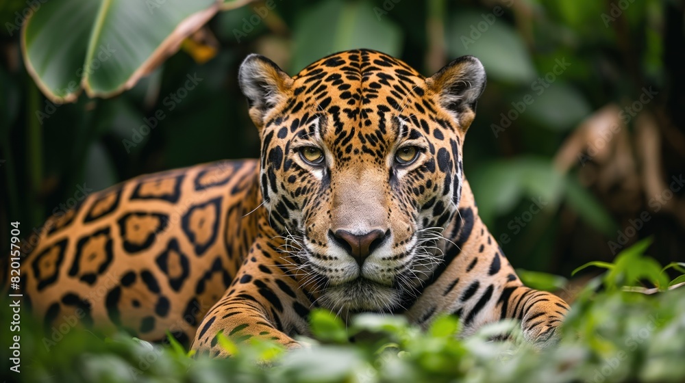 Close-up of a tiger resting in grass in its natural habitat