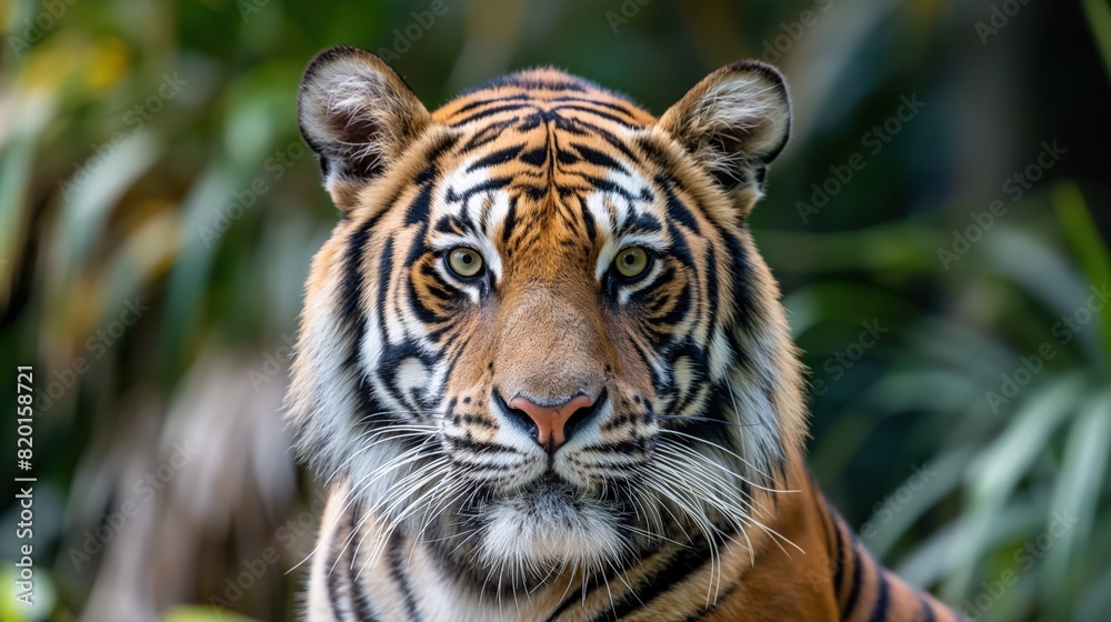 Fototapeta premium A close-up of a tiger intensely looking directly at the camera