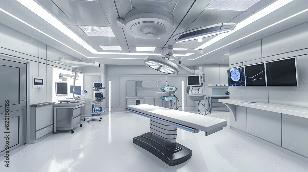 Modern Operating Room with Advanced Medical Equipment, Bright LED Lighting, Sterile Environment in High Tech Hospital Modern Operating Room with Advanced Medical Equipment, Bright LED Lighting, Sterile Environment in High Tech Hospital