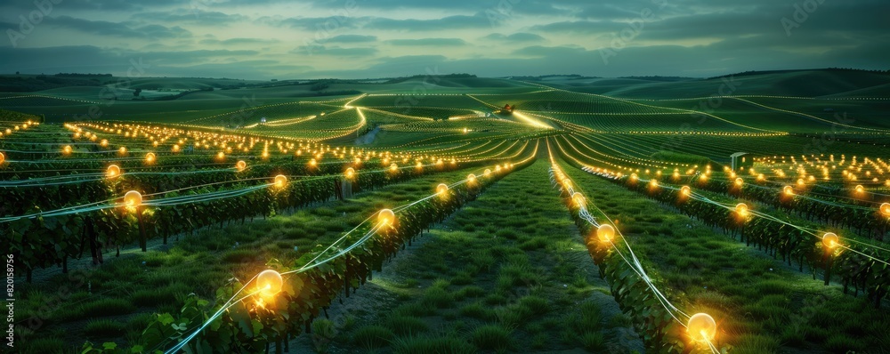 Nighttime ambiance in the vineyard illuminated by glowing lanterns. Nighttime ambiance in the vineyard illuminated by glowing lanterns.