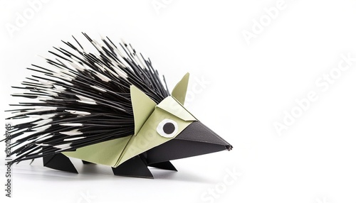 animal, wildlife and nature concept paper origami isolated on white background of a North American porcupine - Erethizon dorsatum - with copy space, simple starter craft for kids photo
