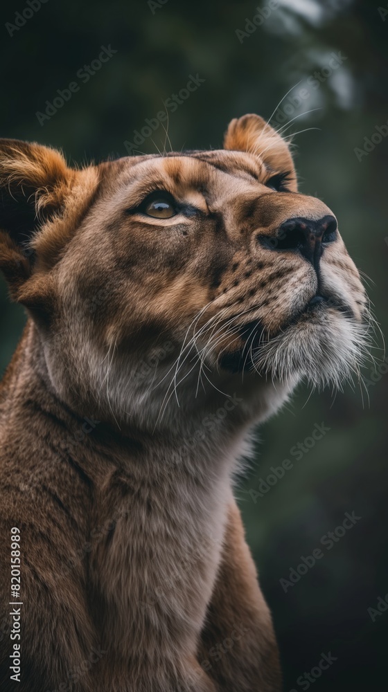 Fototapeta premium A close-up view of a lion cubs face, showing its intricate features and expressions