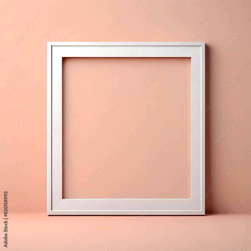 White frame on pink background. 3d rendering. Square frame. White frame on pink background. 3d rendering. Square frame.