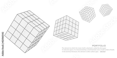 Abstract white background from cubes and lines. Linear geometric drawing. Vector illustration.