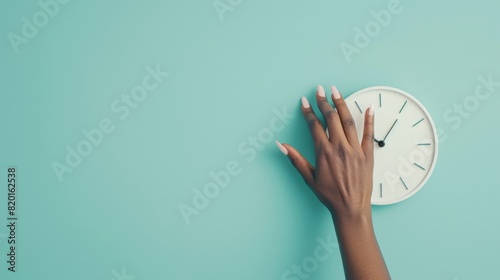 A Hand Touching a Wall Clock photo