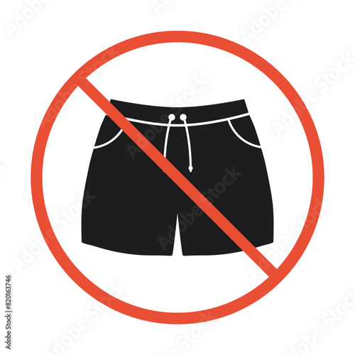 Prohibition sign of Man Underwear. Forbidden Enter in swimming trunks or shorts. Warning Red Stop Circle Symbol for entrance door