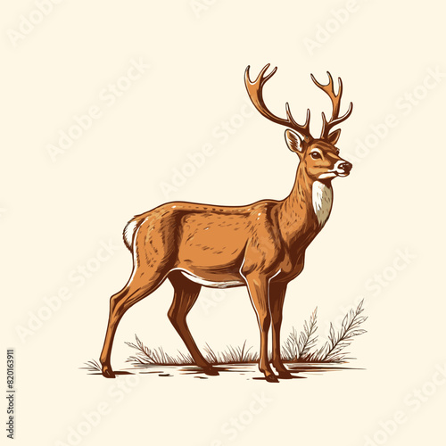 Reindeer Illustration Vintage Style Christmas Deer