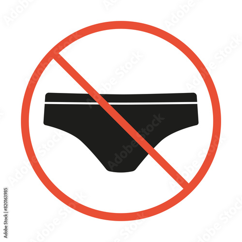 Prohibition sign of Man Underwear. Forbidden Enter in swimming trunks or Swimsuit. Warning Red Stop Circle Symbol for entrance door