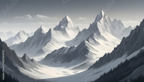 A mountain landscape with peaks shaded in gradient