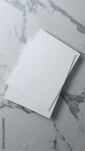 realistic photo mockup of two blank 7x5 inch sheets lying at an angle to each other on a mockup style photo