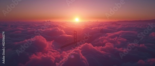 Golden Gate Bridge shines amidst sunrise, fog, and morning light
