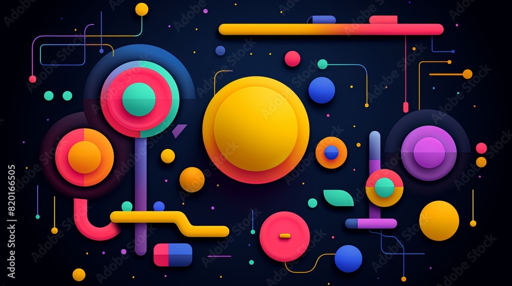 Obraz premium Abstract backgrounds with circles, curved lines and other fluid shapes. Geometric compositions. Digital art. Illustration for cover, card, banner, poster, brochure or presentation.