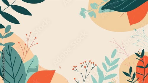 An artistic illustration featuring stylized plants and leaves in warm and cool tones with a modern abstract layout photo