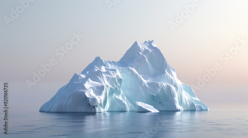 Majestic iceberg floating peacefully on a tranquil sea under soft light  evoking a sense of solitude and natural beauty