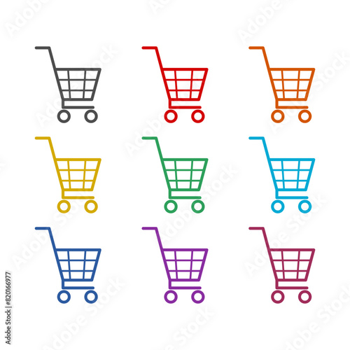 Shopping cart simple icon isolated on white background. Set icons colorful