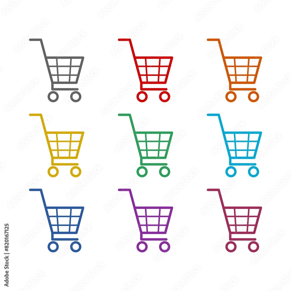 Shopping cart simple icon isolated on white background. Set icons colorful