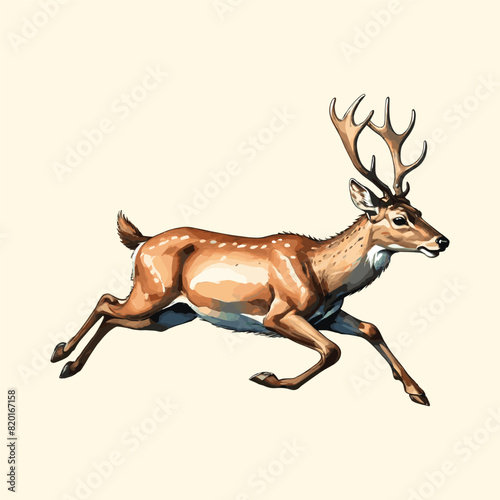 Reindeer Jumping Watercolor Painting Style Illustration