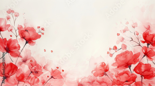 painting watercolor flower background illustration floral nature. Red gladioli flower background for greeting cards weddings or birthdays. Copy space. 