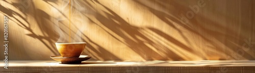 A zen-like setting with a slow drip coffee maker, the coffee dripping quietly into a minimalist cup, the composition inviting focus and simplicity, wide space for copy on one side.