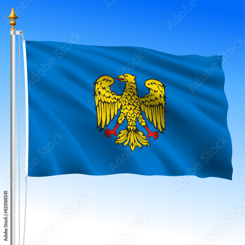 Friuli Venezia Giulia, waving national and historical flag of the territory, Italian Republic, vector illustration  