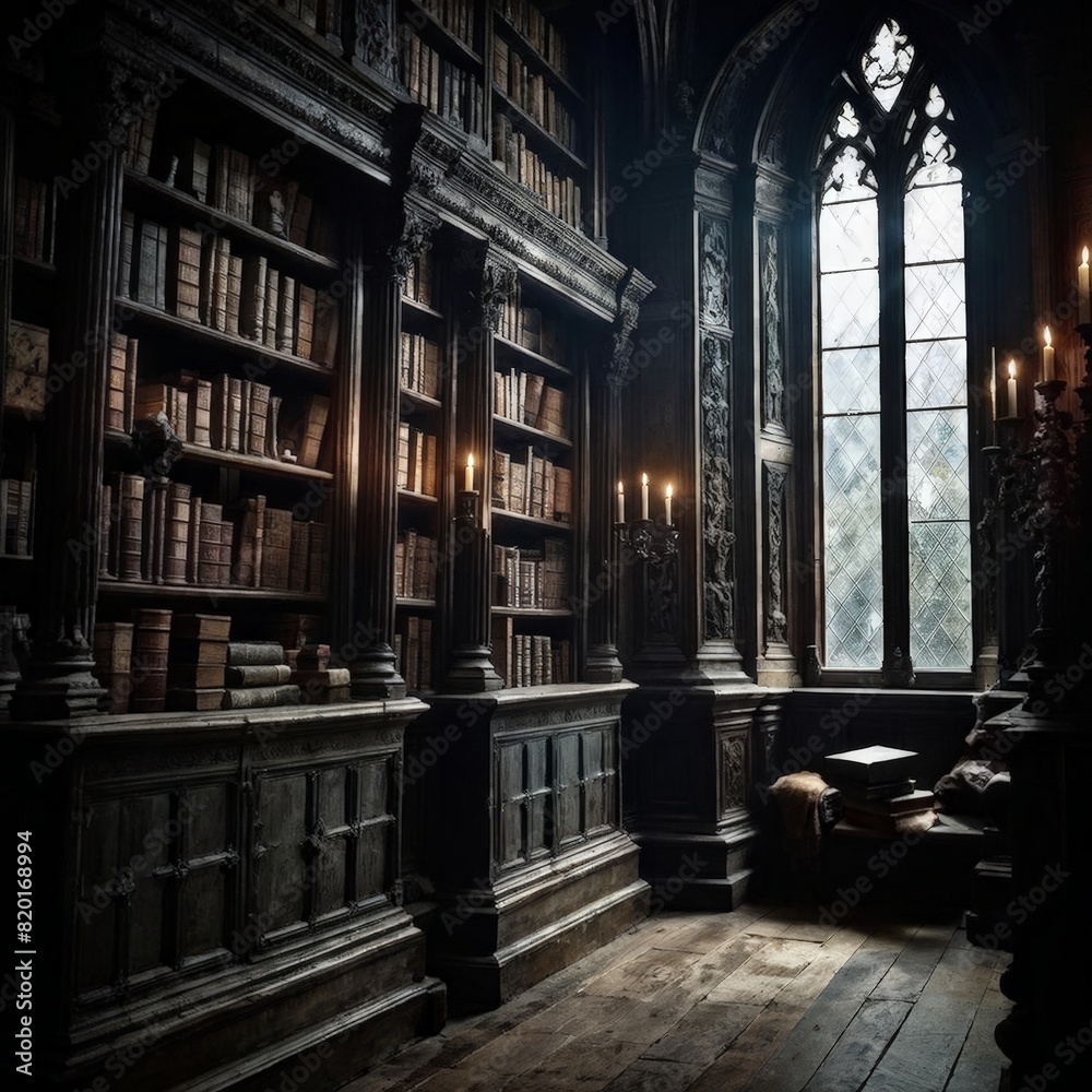 ancient library shelves lined with timeworn ancient library shelves lined with timeworn