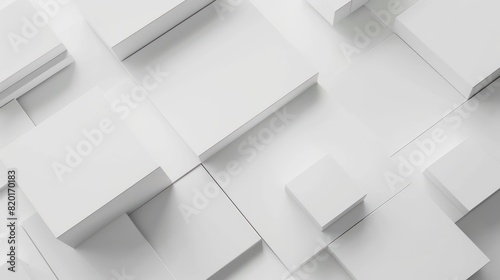 A minimalist image showing a 3D rendering of a geometric pattern with white cubic structures creating a repetitive texture