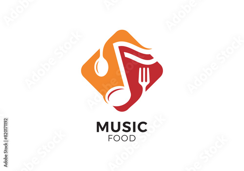 music with food combination logo design vector