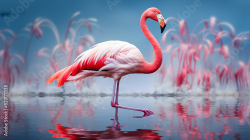 Double Exposure White Background of a Greater Flamingo illustration   Created using Generative AI