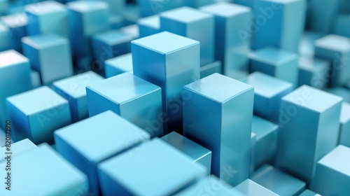 This image shows a multitude of 3D-rendered metallic blue cubes with varying heights  creating an abstract pattern of geometric shapes