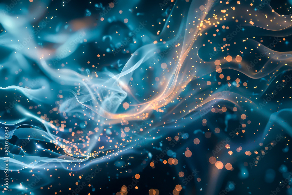 A blue and orange swirl of smoke with a lot of sparkles A blue and orange swirl of smoke with a lot of sparkles