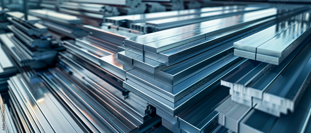 A stack of metal bars with a metallic sheen A stack of metal bars with a metallic sheen