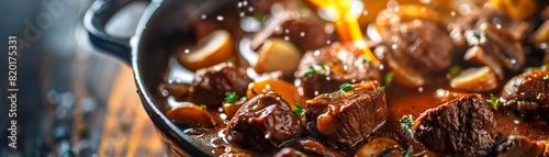 Beef bourguignon, French stew with red wine and mushrooms, rustic country inn photo