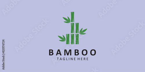 Bamboo logo vintage design, green bamboo tree vector design.