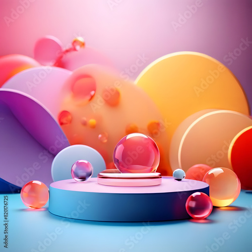 3d render, abstract background, geometric shapes, pastel colors, podiums © background