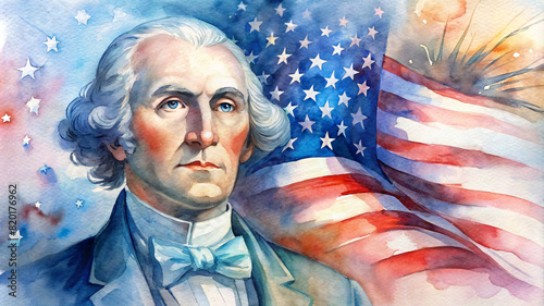  Independence Day.  The flag of the United States.  George Washington photo