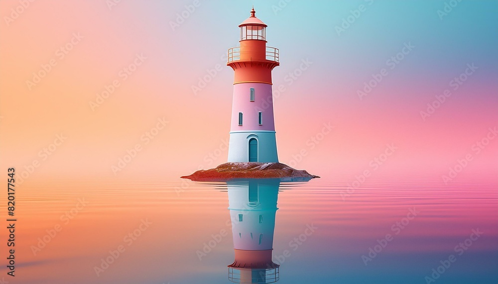 A lighthouse reflecting in still water at sunrise, with soft pastel colors in the sky. A lighthouse reflecting in still water at sunrise, with soft pastel colors in the sky.
