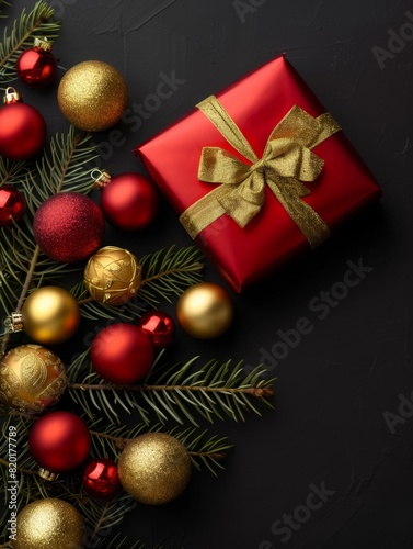 Holiday design with surprise gift box. Festive Christmas background. Merry Christmas and Happy New Year banner and poster
