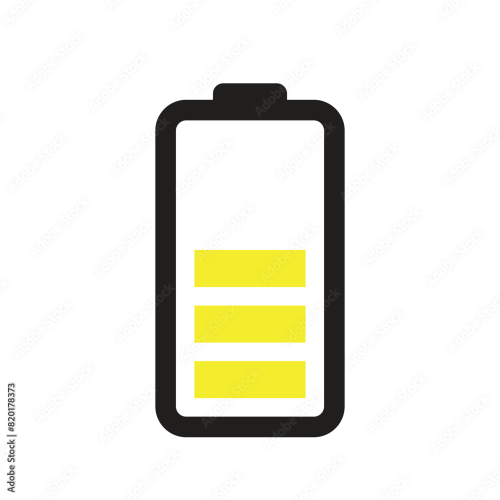 Vector battery icon. The half-charged battery icon is yellow. Vector battery icon. The half-charged battery icon is yellow.
