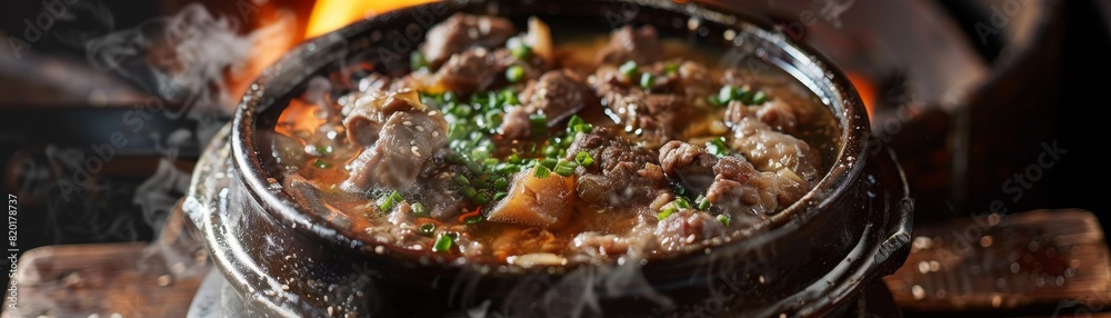 Dog meat soup, controversial dish served in parts of Korea, local village setting Dog meat soup, controversial dish served in parts of Korea, local village setting
