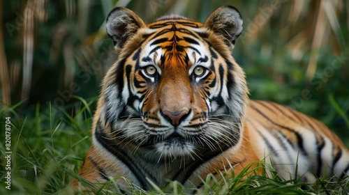 A stunning close-up portrait of a tiger  with piercing yellow eyes  and a powerful presence