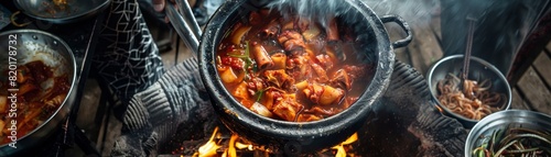 Dog meat soup, controversial dish served in parts of Korea, local village setting
