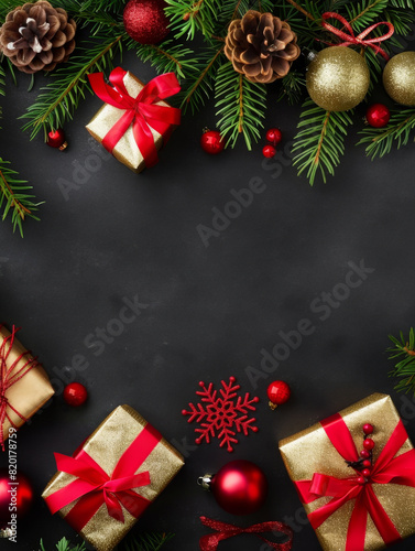 Holiday design with surprise gift box. Festive Christmas background. Merry Christmas and Happy New Year banner and poster