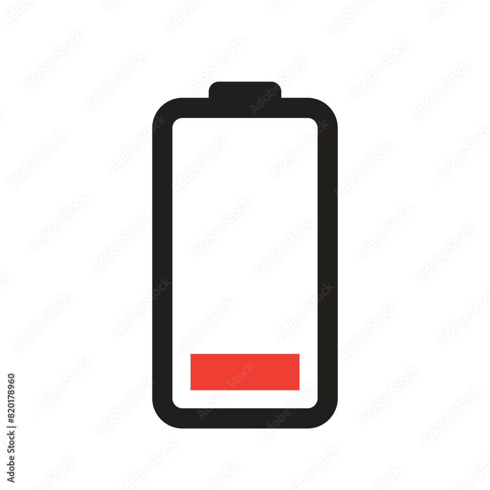 Vector battery icon. The low battery icon is red. Vector battery icon. The low battery icon is red.