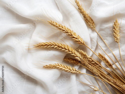 Dry spikelets displayed on white fabric for stylish decor
