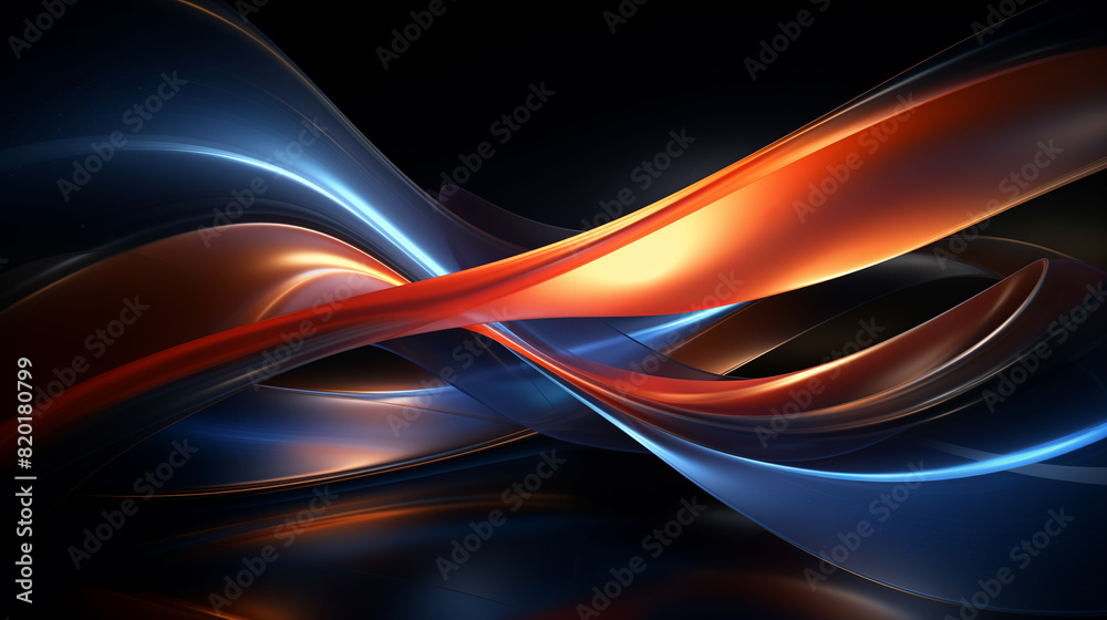 Naklejka premium Orange and blue curved lines on black background