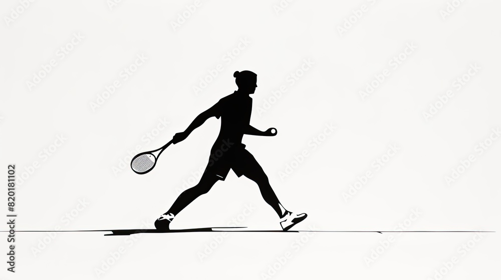 Fototapeta premium Figure of a professional tennis player, black outline on a white background