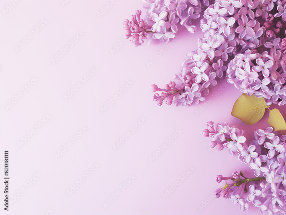 Pink background adorned with vibrant lilac flowers, a springtime delight Pink background adorned with vibrant lilac flowers, a springtime delight