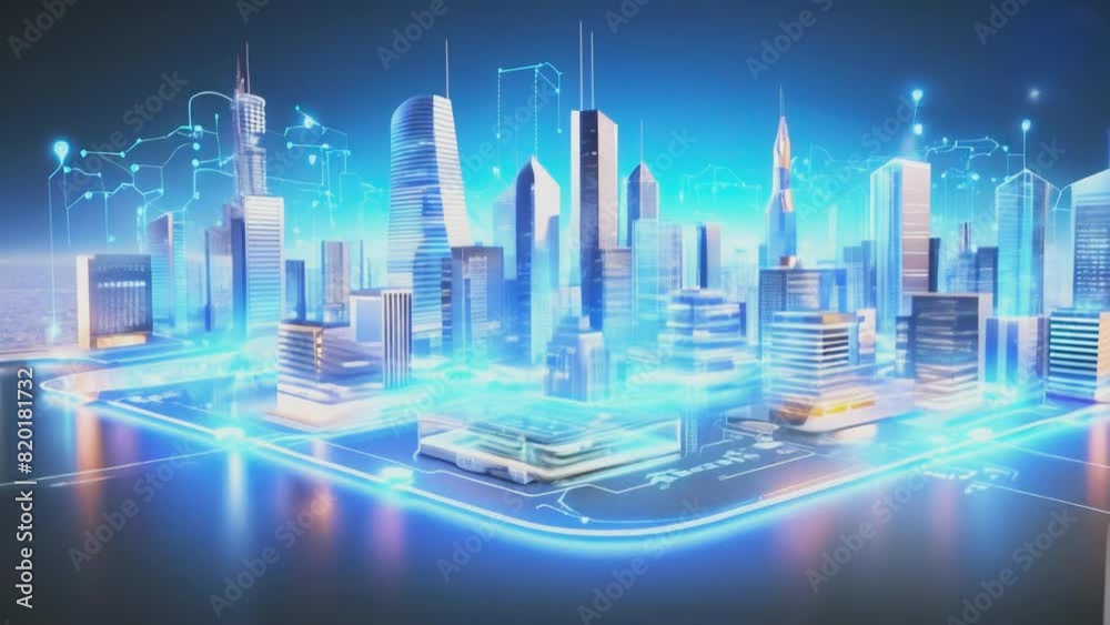 Futuristic cityscape with glowing digital networks, showcasing a smart city with advanced technology and connectivity. Futuristic cityscape with glowing digital networks, showcasing a smart city with advanced technology and connectivity.